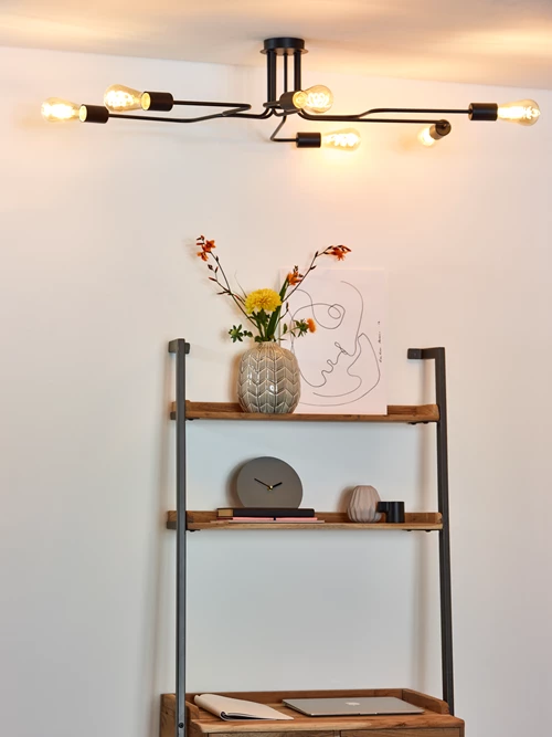 Lucide LESTER - Plafonnier - 6xE27 - Noir - ambiance 1